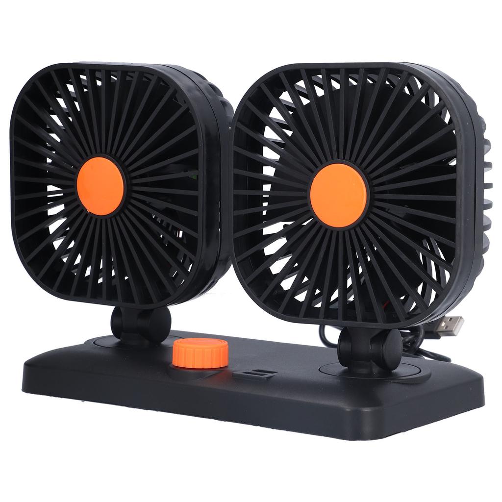 Car Air Cooling Fan Dual Head USB Universal Cooling Device 360 Degree Adjustable Square Low Noise Car Accessories