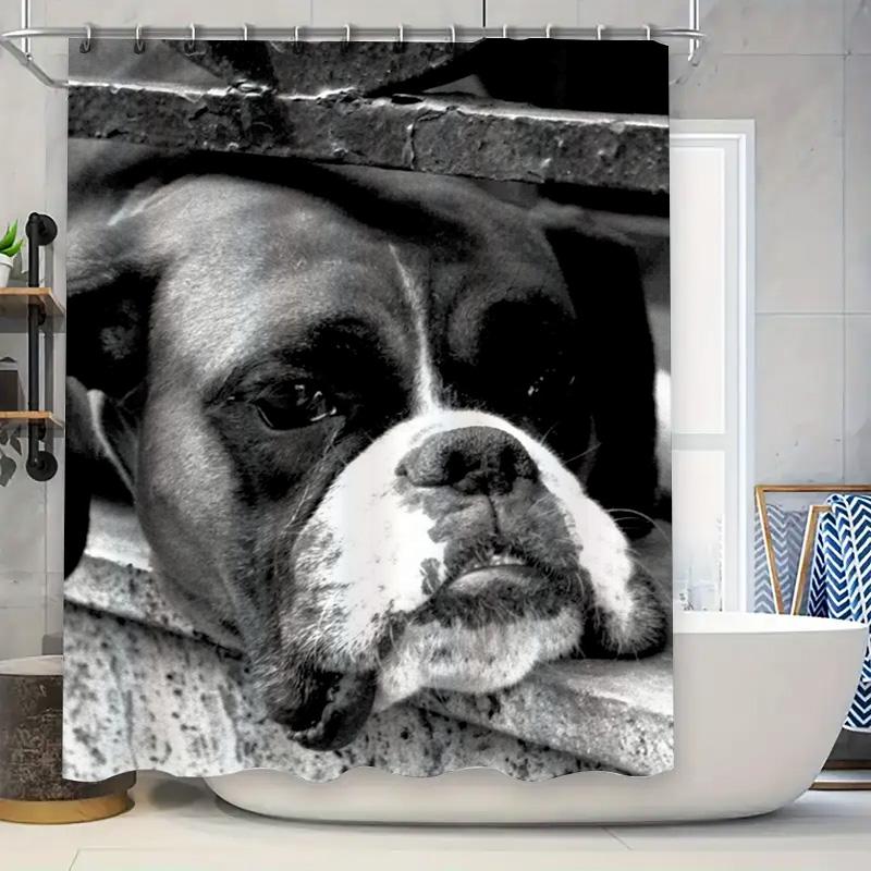 

Black White Dog Print Shower Curtain Waterproof Bathroom Decor Fabric Shower Cover Home Decor Artistic Pet Design Decoration Lar W60H190(CM)-1 Pcs