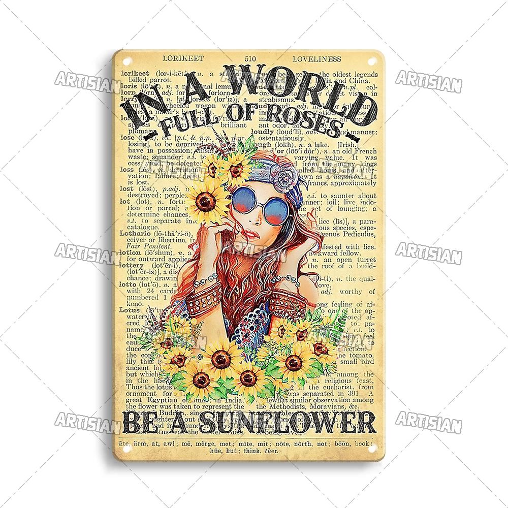 Artisian Gypsy Metal Plate Hippie Tin Plaque GIRL SUNFLOWER Decorative Sign Wall Decor Garage Bar Pub Club Hotel Kitchen Home