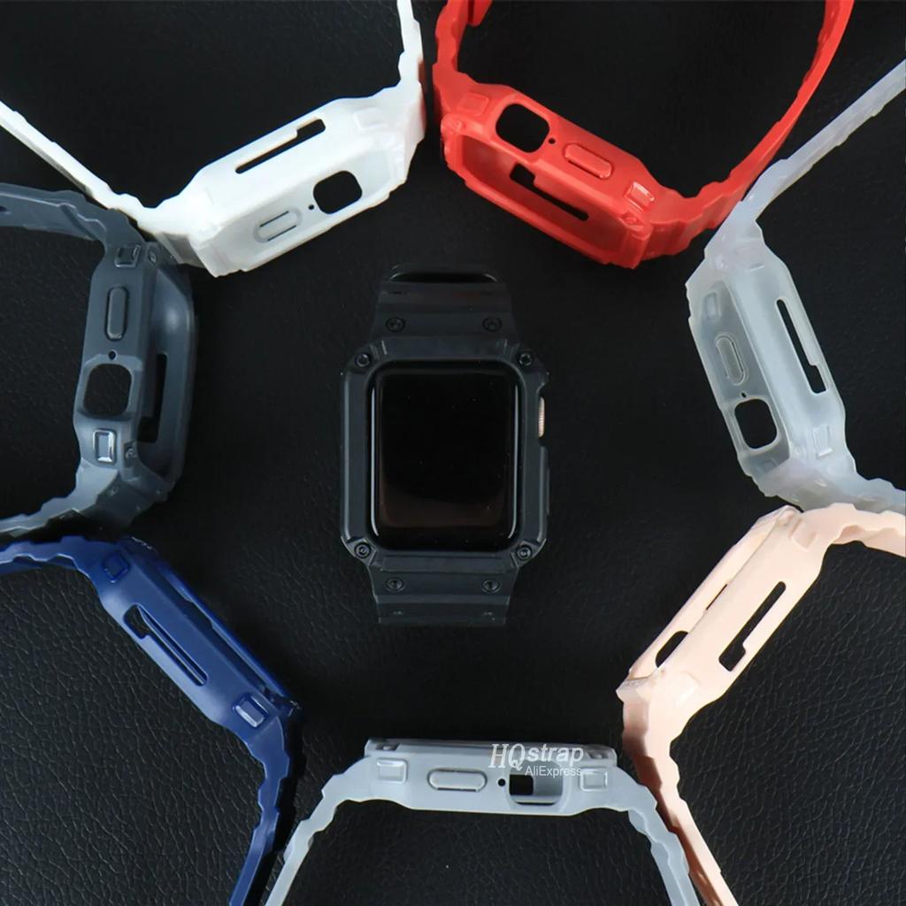 Case for Apple Watch Band 44mm 45mm 49mm 42mm 40/38 Watch Strap for Iwatch 7 8 6 5 4 SE TPU Protective Cover Silicone Bracelet