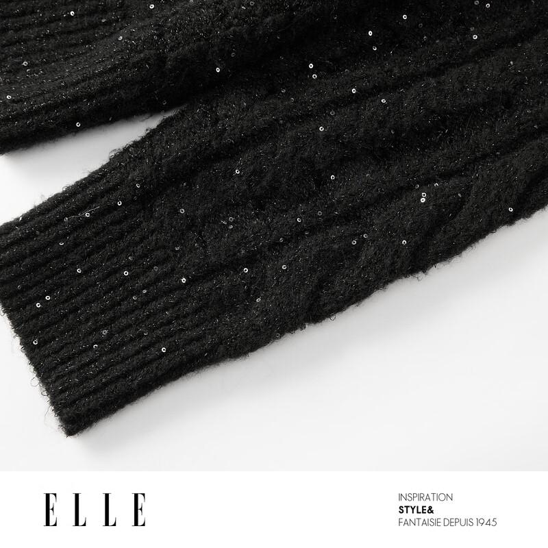 ELLE Women's Sequin V-Neck Merino Wool Cardigan