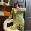 Fashion New Chinese Retro Ice Silk Pajamas Women'S Autumn Long-Sleeved Suit High-End Silk Loungewear Suit