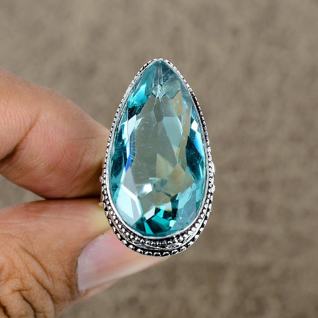 Blue Topaz Genstone Handmade 925 Sterling Silver Jewelry Ring Size 6 KKG-460
