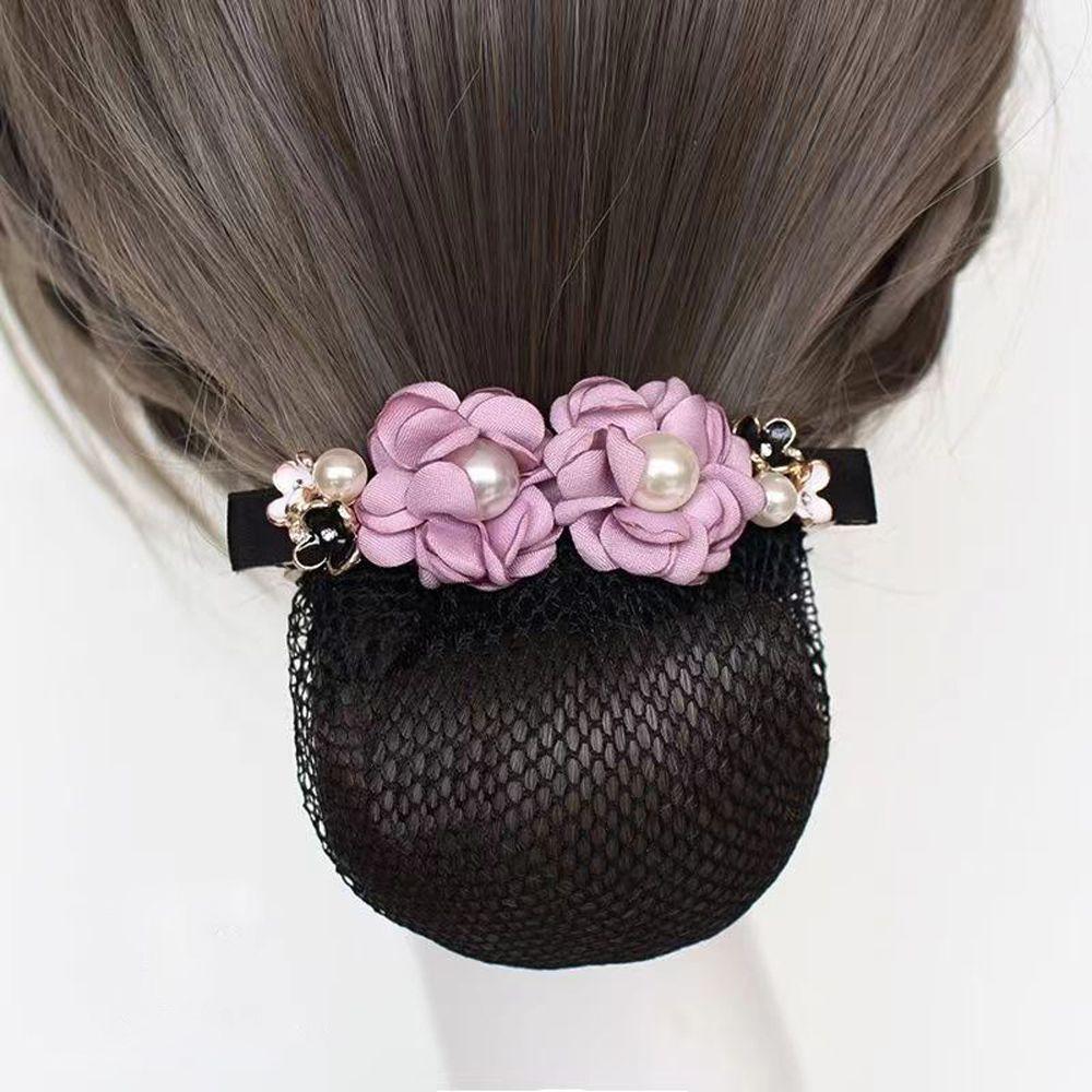 Pearl for Stewardess Nurse Flower Hairnet Women Spring Clip Mesh Snood Korean Style Headwear