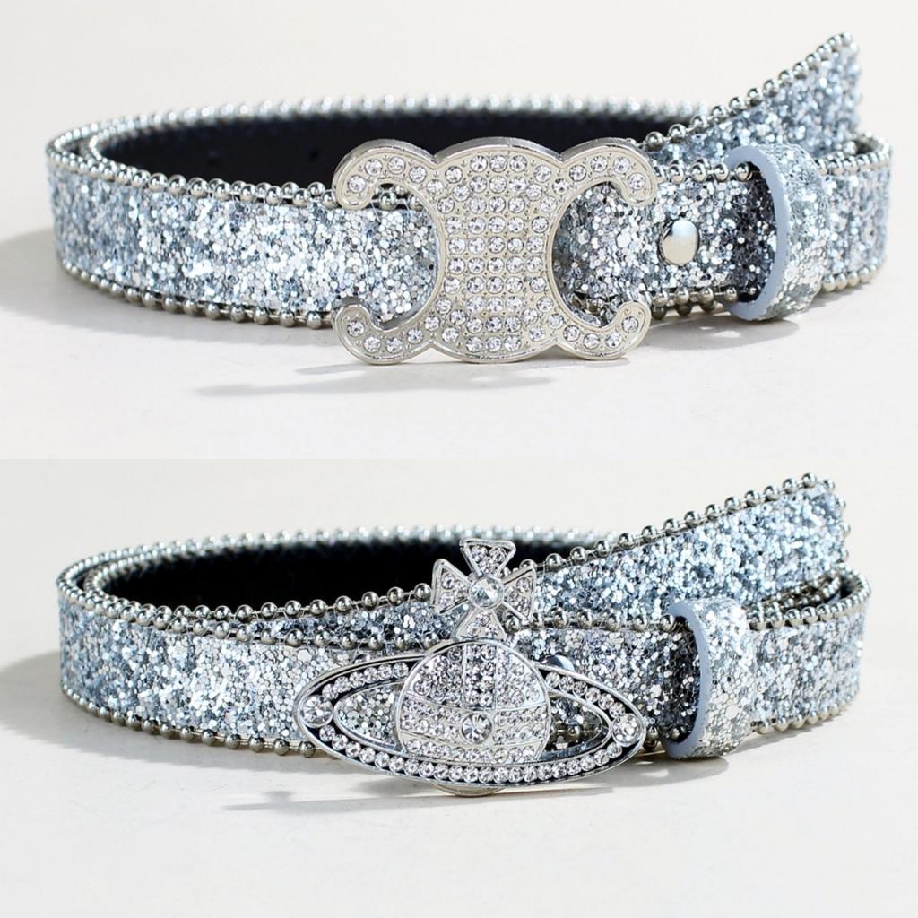 Casual Sequined Rhinestone Button Head Belt Women'S Jeans Skirt Accessories Personalized Belt