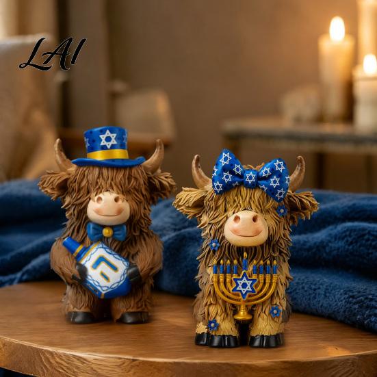 Whimsical Room Accent 2Pcs Magic Cow Figurines Creative Resin Animal Statue with Wizard Theme Small Ornament Desk Shelf Home Decor 2-Pack,