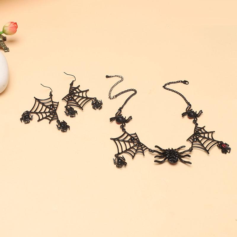 Halloween Party Punk Spider Web Jewelry Set Black Gothic Insect Earrings Necklace for DIY Jewelry Making Accessories