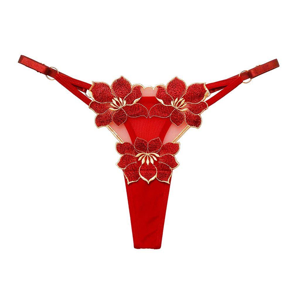 Transparent Flower Embroidery For Girls Korean Underwear Women Panties T Back Thongs String Briefs