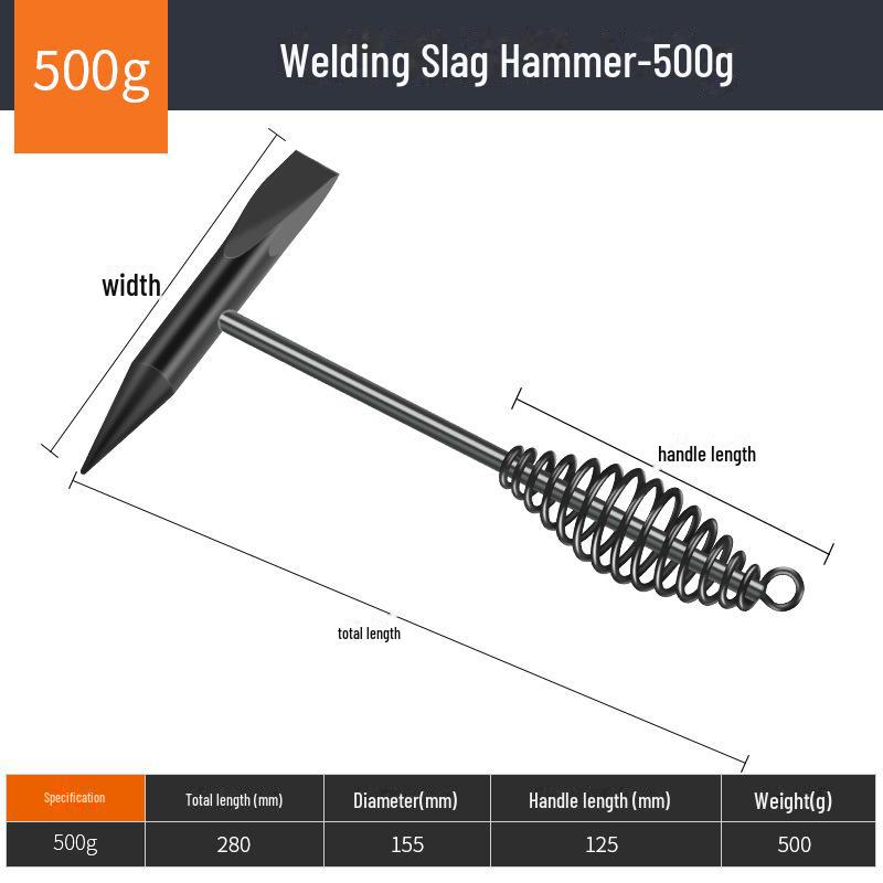 500g Black Stainless Steel Double-Head Slag Hammer with Spring Handle