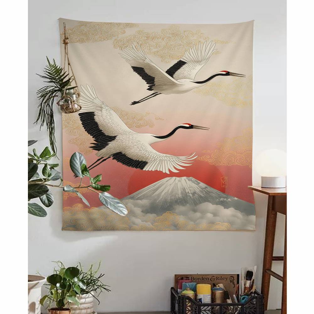 Japandi Art Print Flying Birds Hanging Bohemian Tapestry Bohemian Wall Tapestries Mandala Cheap Hippie Wall Hanging