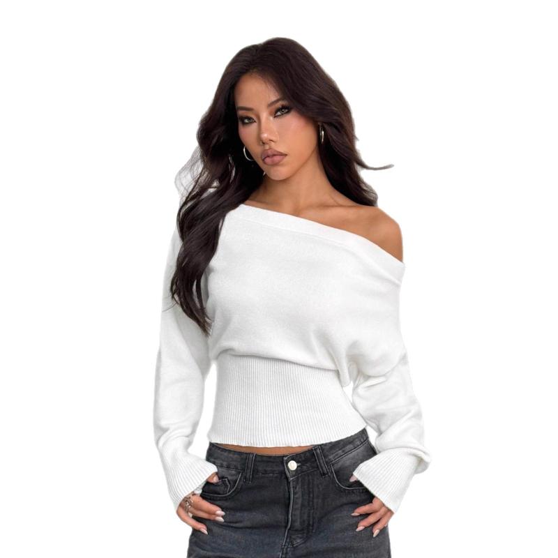 Loose Fit Off-shoulder Knitted Women Clothing Fall and Winter Slimming Sweater