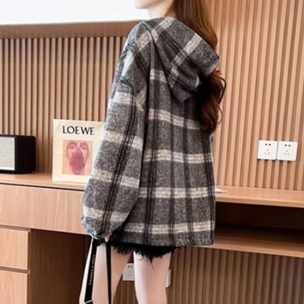 Navava Hooded Long Sleeve T shirT wiTh Checked Hem And sTring pockeT nT2948