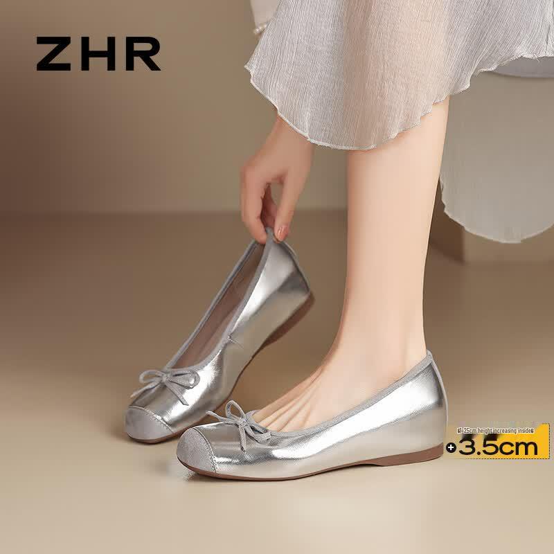 ZHR Women s Fashion Hidden Wedge Bowknot Leather Shoes 36