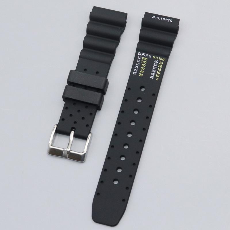 Seiko Diver ND-Compatible Black Rubber Silicone Watch Strap (20/22/24mm)
