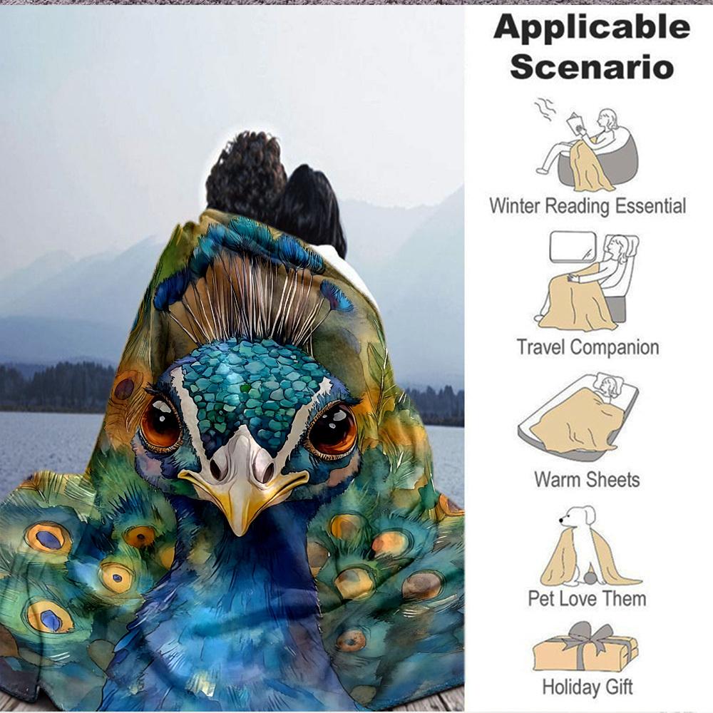 1pc Peacock Illustration Blanket Lightweight Blanket Throw Blanket For Sofa, Bed, Travel, Camping, Livingroom, Office yy251010037