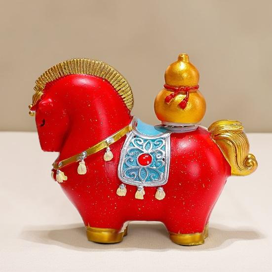 1/4Pcs Cartoon Horse Statue Rotatable Golden Ingot Gourd Money Bag Lucky Pony Figurine Home Office Desktop Feng Shui Decoration Ornament