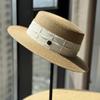 New Summer Casual Versatile Straw Flat-Top Sun Hat, French Elegant Wide-Brimmed Fashionable Travel Hat