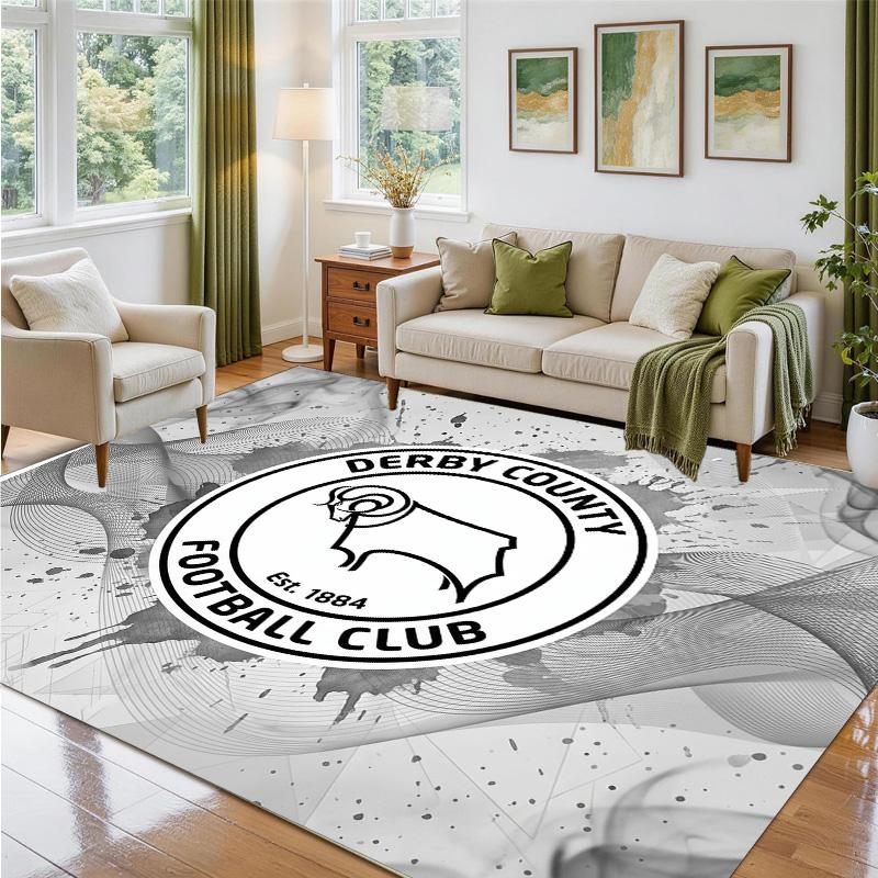 Derby County Football Design Crystal Velvet Rug Soft Decorative Mat for Bedroom Entrance