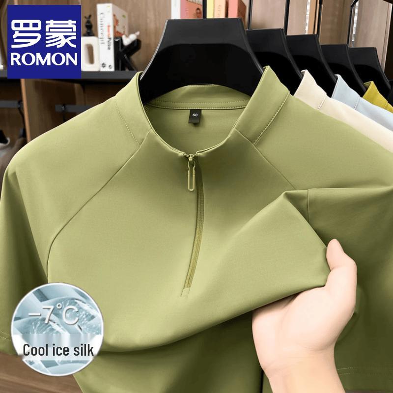 Romon Men s Half-Zip Quick-Dry Stand Collar T-Shirt L