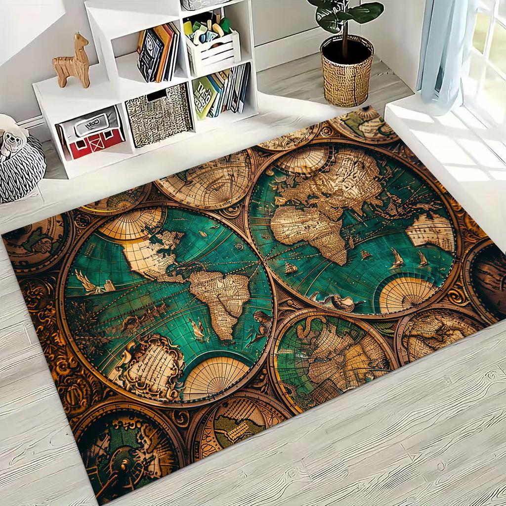 Retro Nautical Map Chart Treasure Map Compass Moto Rug for Bedroom Living Room Sofa Home Doormat Decor,Kids Non-slip Floor Mat