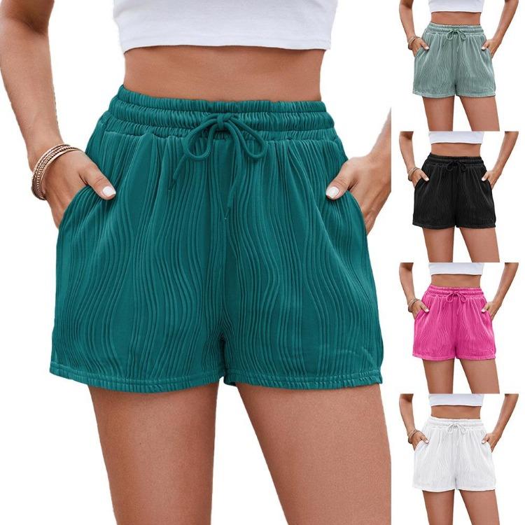 Shorts décontractés pour femmes Couleur unie Cordon de serrage Poche Printemps Été Nouveau