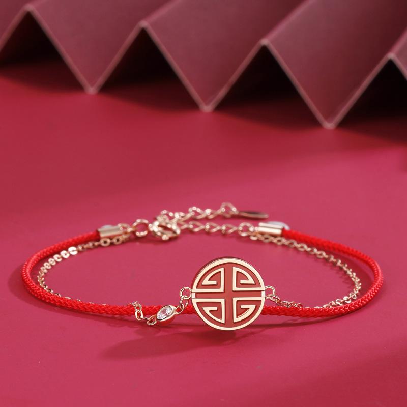 

Праздничный двухслойный браслет в китайском стиле, женский, национальный тренд, нишевый дизайн, агатовый браслет, рождественская красная веревочка