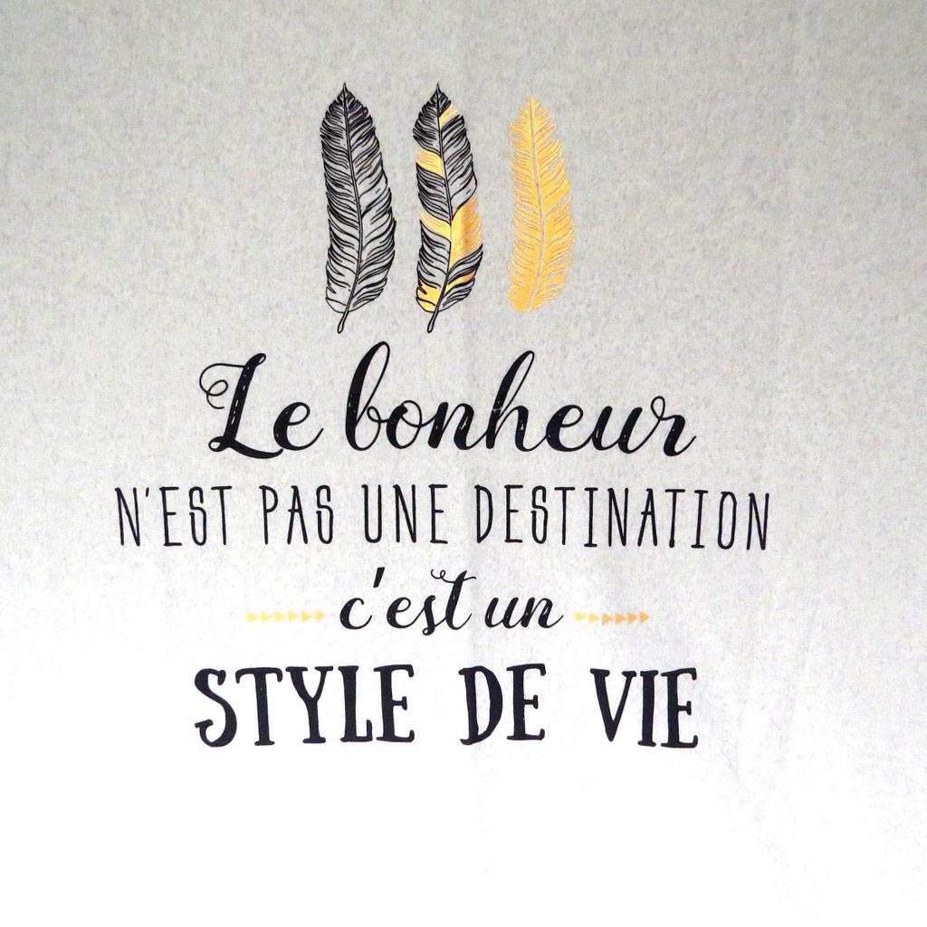 Les Trésors De Lily [P5785] - Ανοιχτό γκρι φλις κουβέρτα 'Messages' (Η ευτυχία δεν είναι προορισμός - είναι τρόπος ζωής) - 120x150 cm