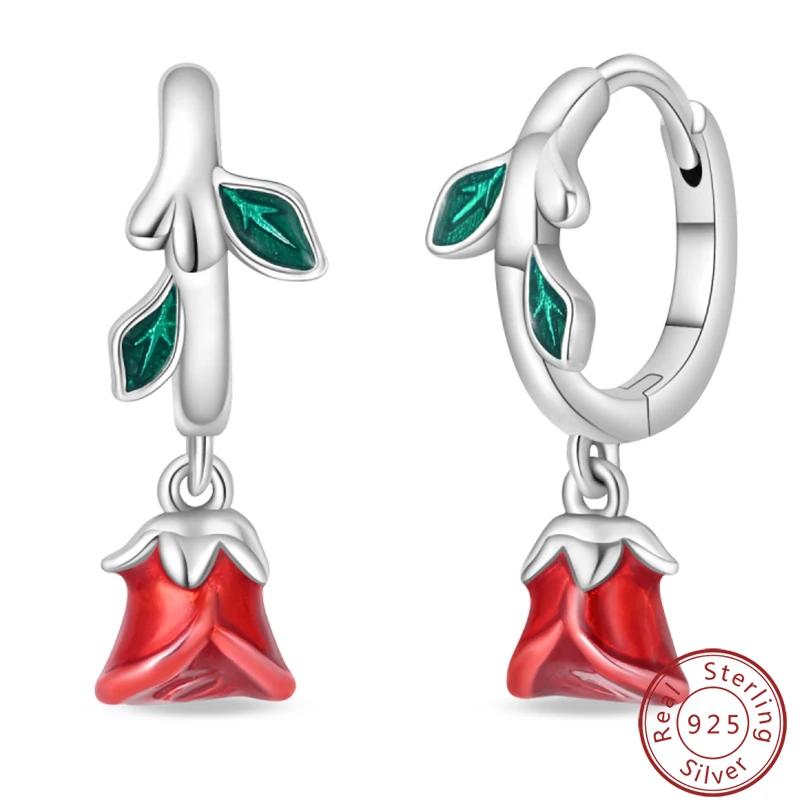 

Оригинальные серьги из стерлингового серебра 925 пробы с красным яблоком для женщин 2025, серьги-пусеты с цирконом, сверкающие серьги-кольца с паве, подарок на годовщину с цирконом