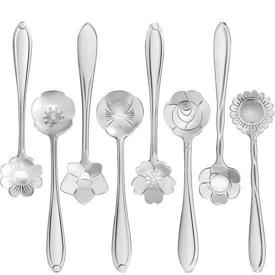 

8Pcs Stainless Steel Flower Carved Stirring Mini Spoons for Desserts Tea Coffee