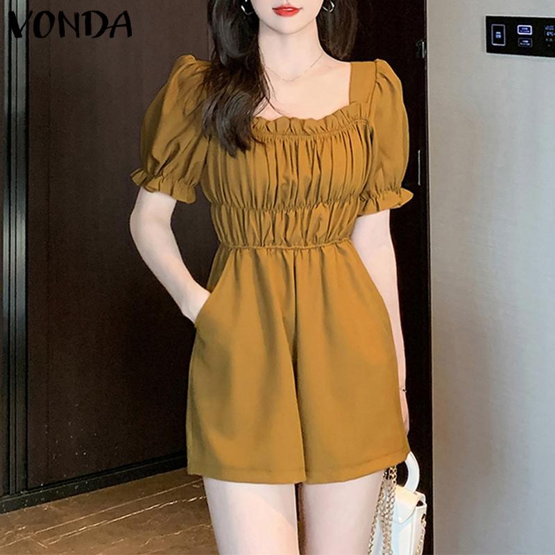 

VONDA летние женские шорты с короткими рукавами и квадратным вырезом, шорты с талией, комбинезоны