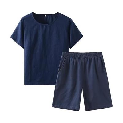 [RAKUYUME] Men's Pajamas, 100% Linen, Short Sleeve, Half Pants Set, Hemp, Room Wear, Large Size, Sweat Absorbent, Quick Drying, Thin, Cute, Top and