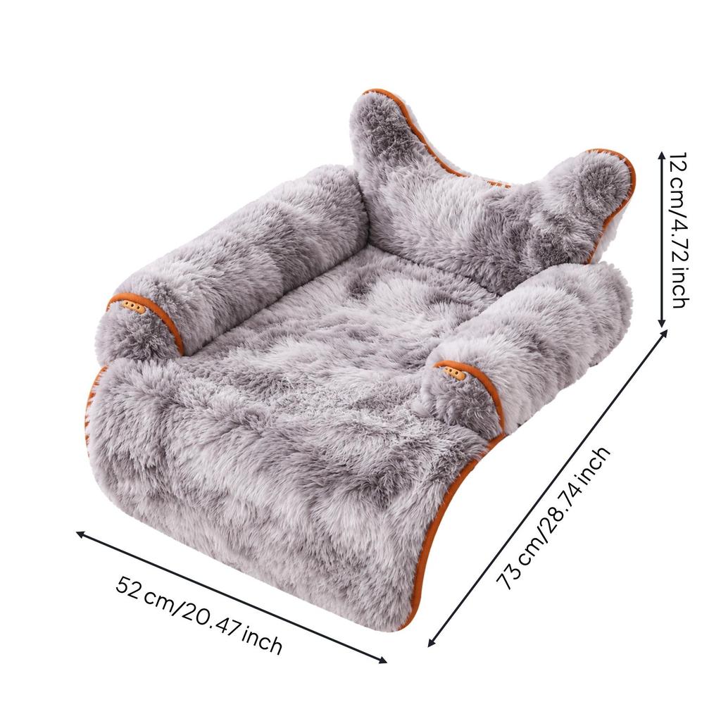 Soft Pet Bed with Bolsters Padded Textured Velvet Couch Cover Bolster for Cat