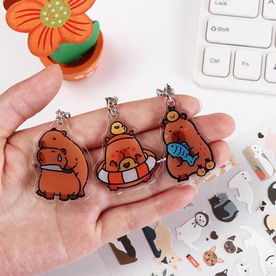 Acrylic Cartoon Capybaras Keyring Cartoon Capybara Kapibala Keyrings  Backpack Decor
