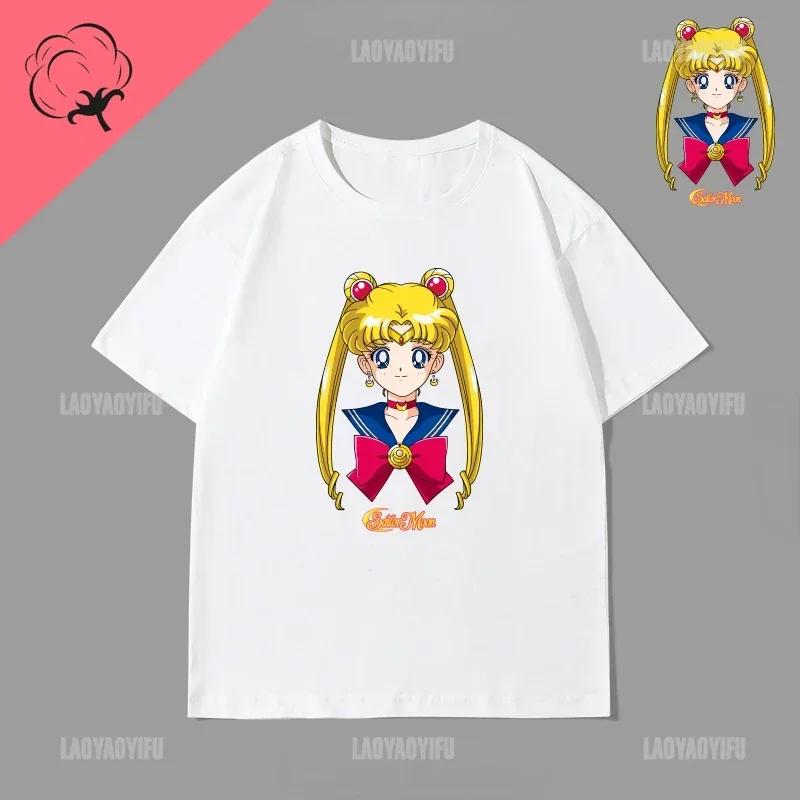 Japan Kawaii Sailor Moon 90s Anime Cotton Tshirt Cute Cartoon Moon Fans Gift Tops Summer Casual Hipster Clothes Streetwear Tee