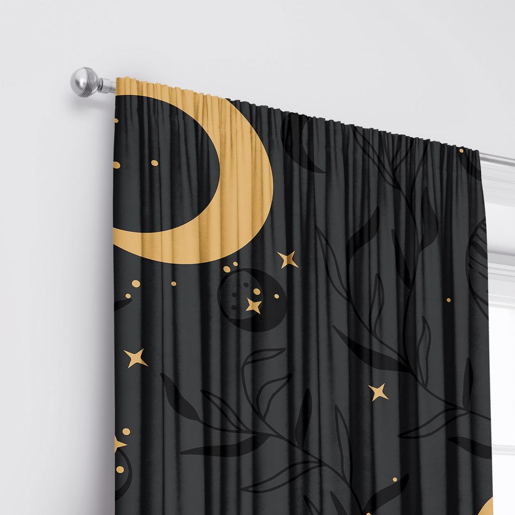 Starry Sky Moon Print Curtains Polyester Fabric Suitable Bedroom Living Room Kitchen Made Of Machine Washable Window Treatment
