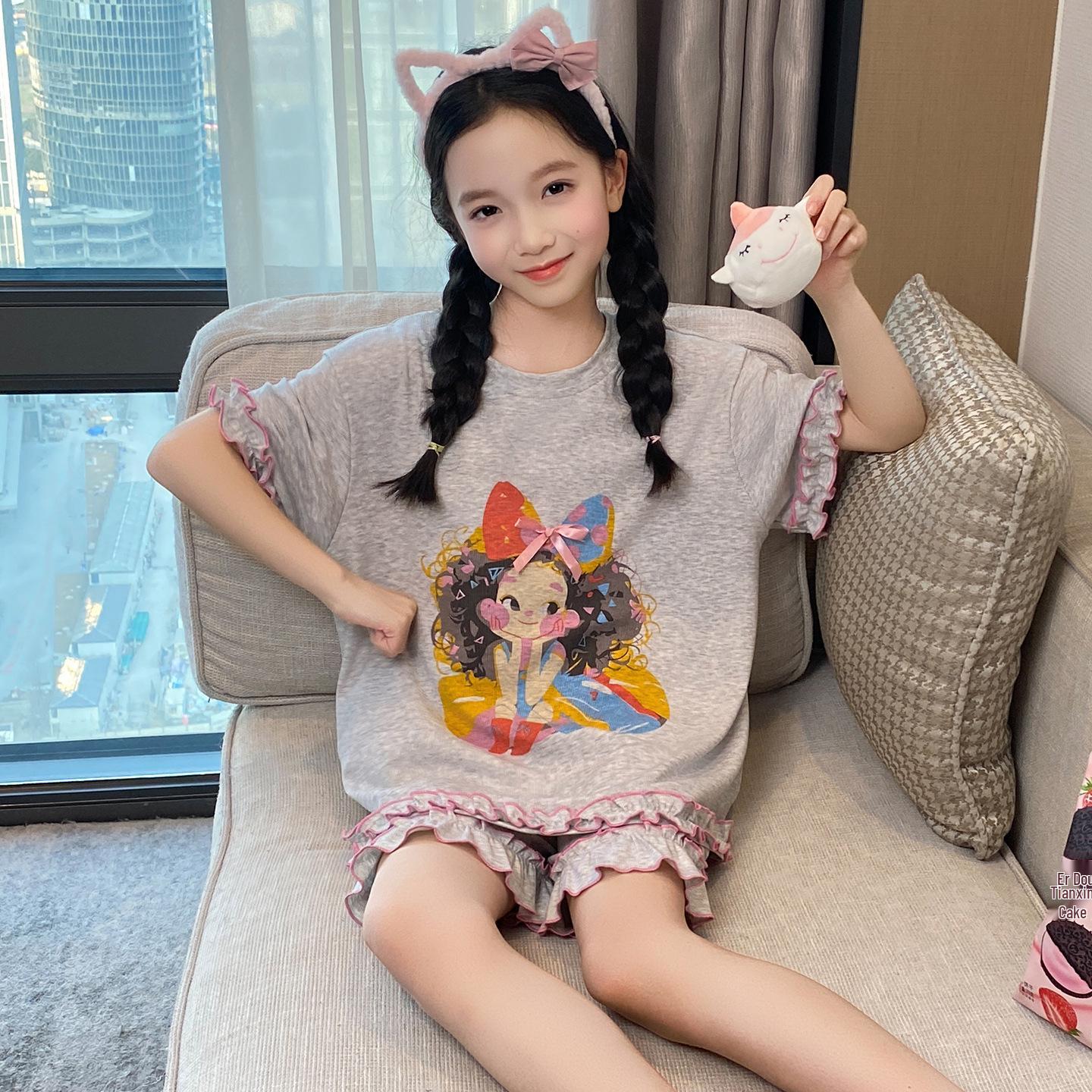 Girls  Summer Modal Pajamas: Short Sleeve, Breathable Home Wear for Kids (2026) S