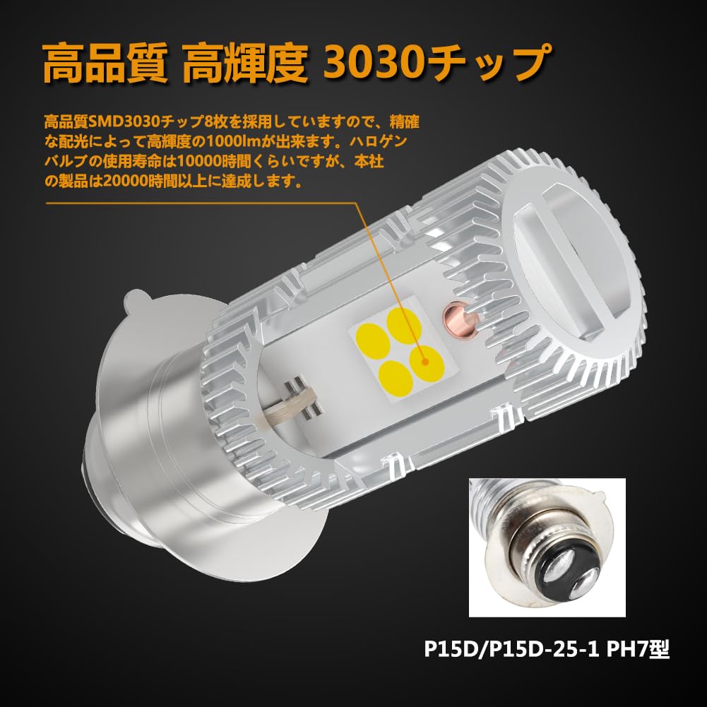 P15D-25-1 LED Headlight, PH7 for Motorcycles, Hi/Lo Switching, DC, AC Compatible, - 60V,