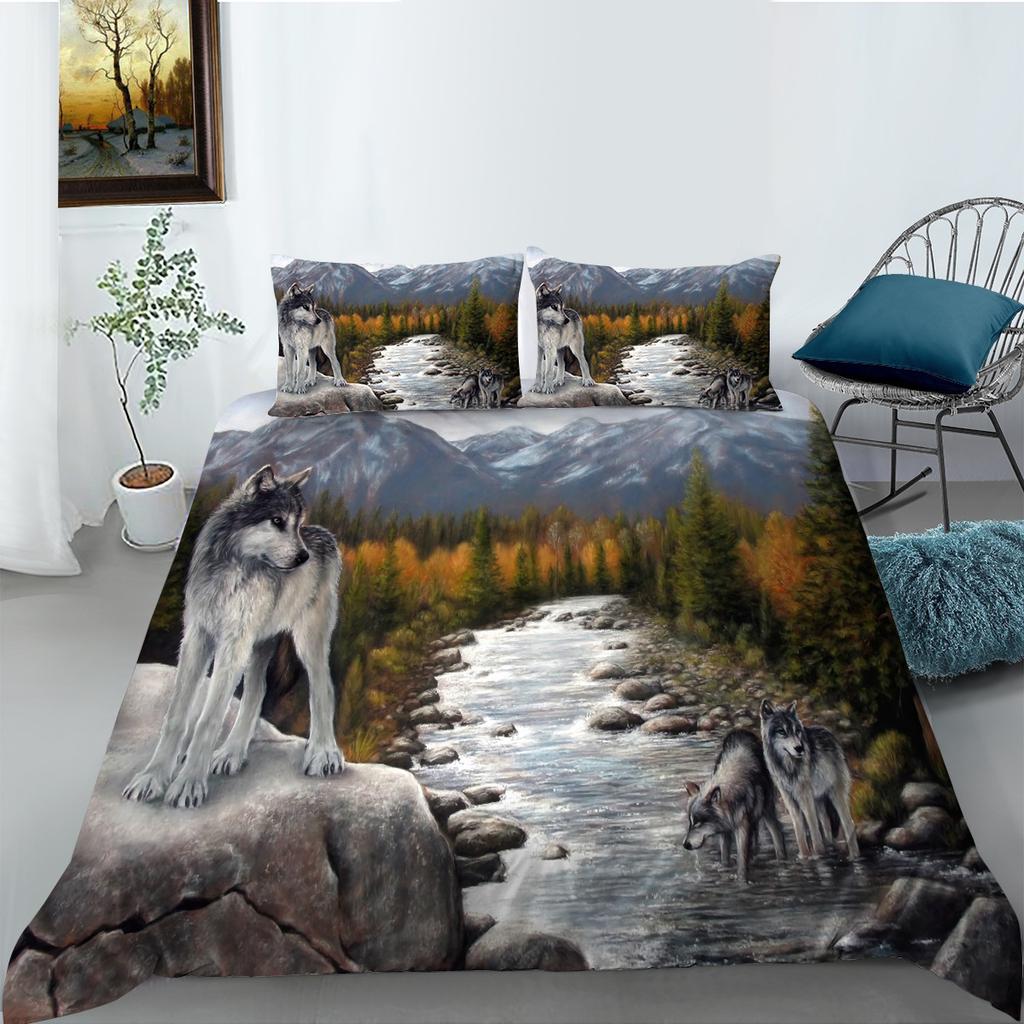 Pattern Wolf 3D Digital Printing Bedding Two Three Piece Set Polyester