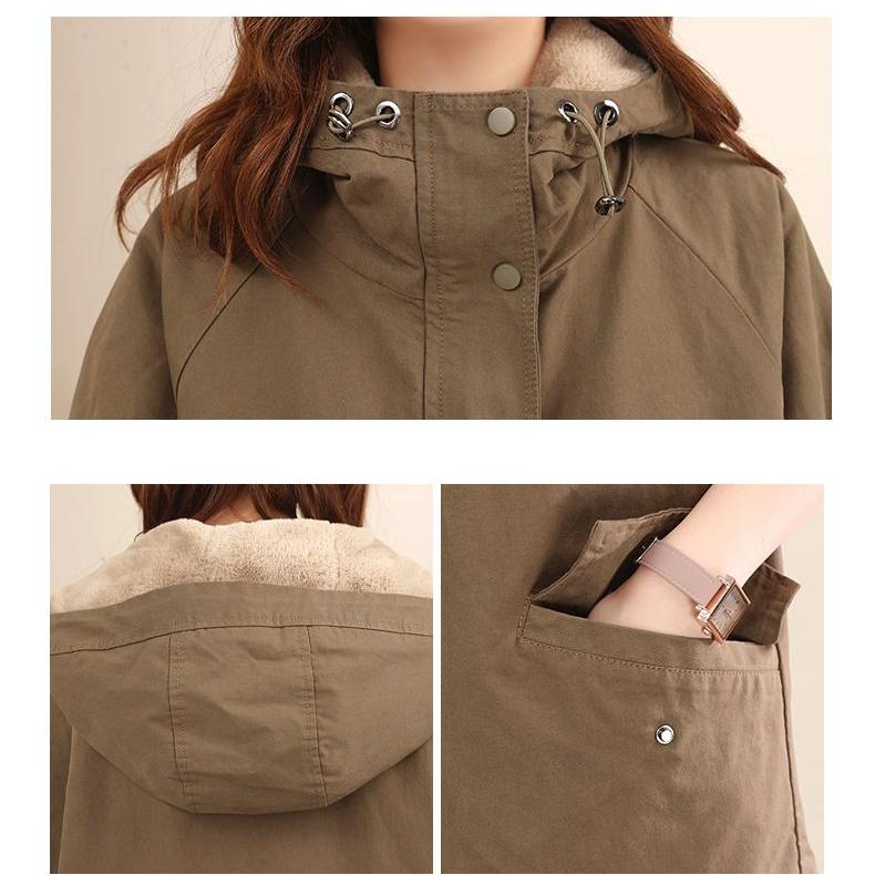 Lässiger, lockerer, warmer Damen-Wintermantel mit Kapuze und dickem Fleece-Futter