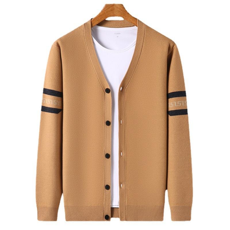 Herbst Neu Einfarbiges Hemd Dünner V-Ausschnitt Herren Strickjacke Top Mittleren Alters Business Casual Mantel Tide Locker