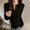 Women's Slim Fit Long Sleeve Knit Top with Half-Open Collar - 2025 Autumn/Winter Trend