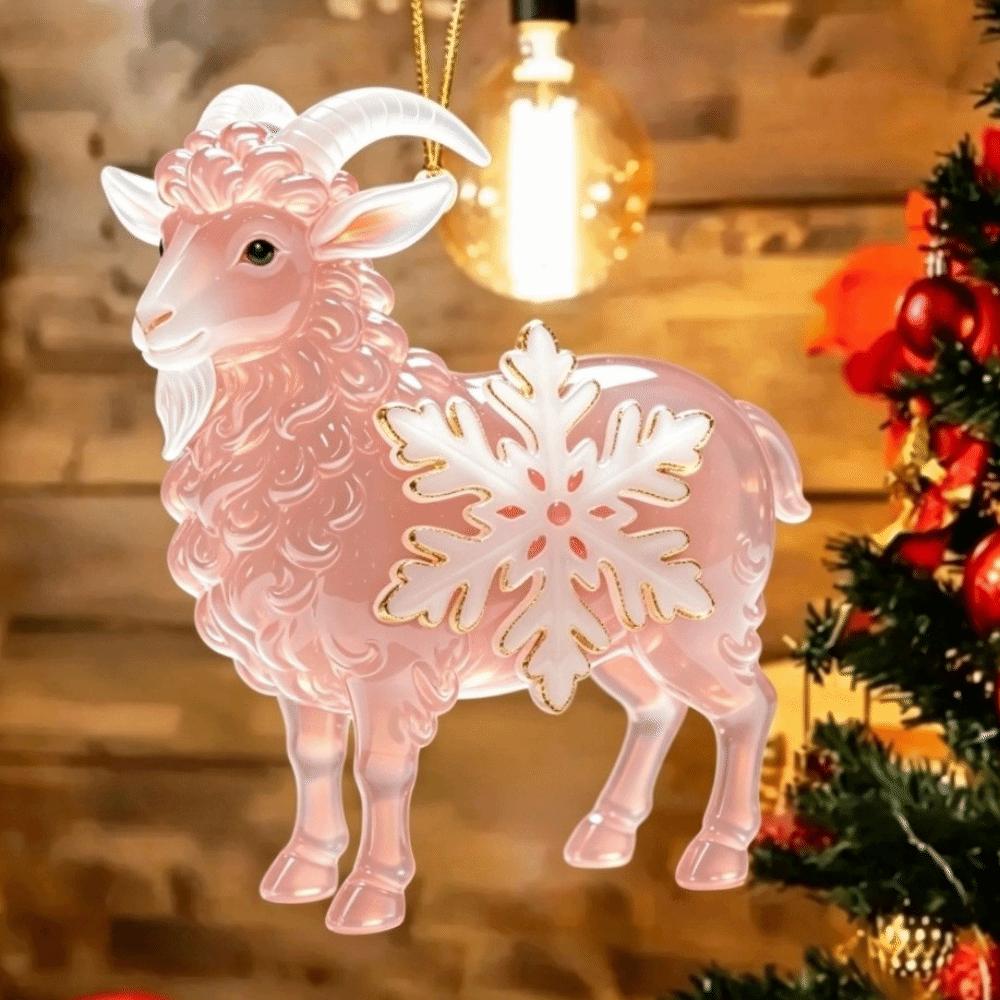 Acrylic Goat Pendant with Snowflake Goat Car Ornament Goat Hanging Ornament Christmas Tree Decor