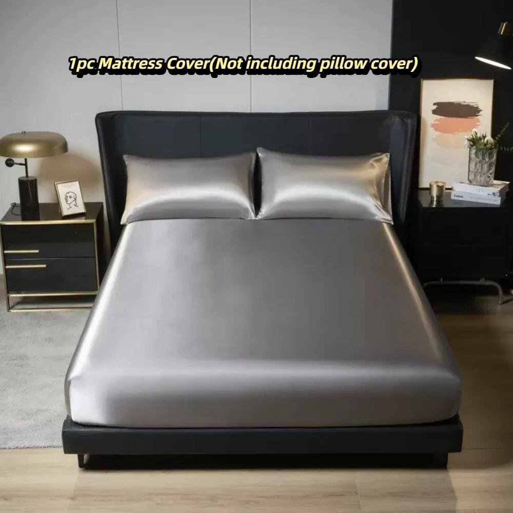 

Solid Color Matress Protector Satin Silk Mattress Pad Bed Cover Mattress Cover Bedroom серебряный серый