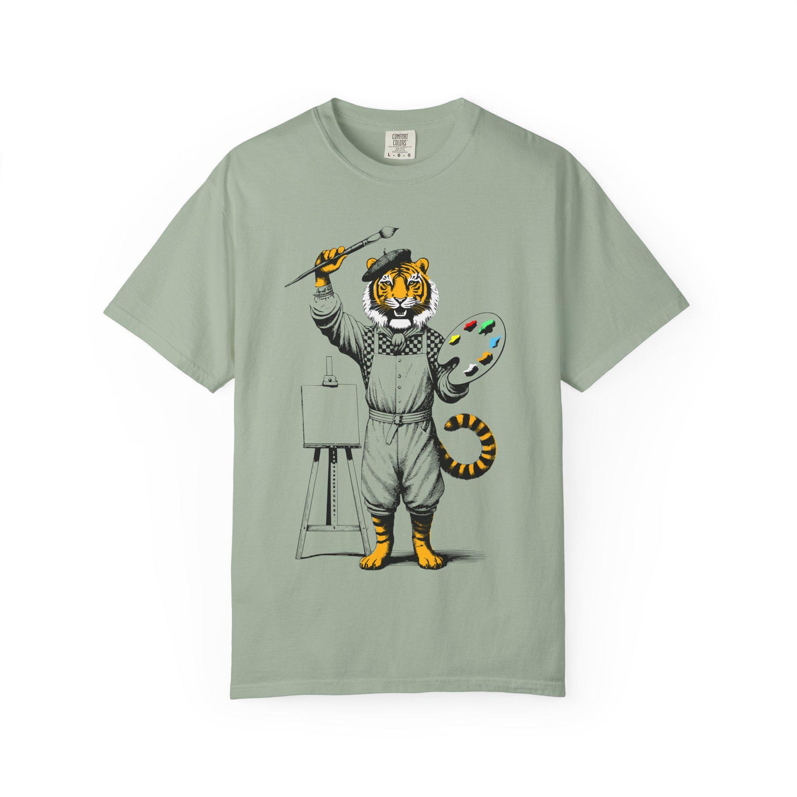 Artistic Tiger Color Pop T-Shirt: Engraved Style, Garment-Dyed Tee 2XL