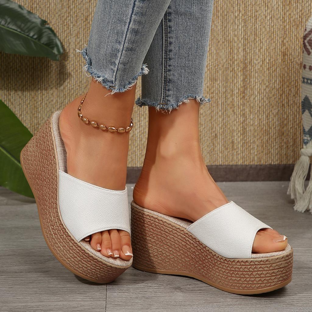 Foreign Trade 2025 Summer Thick-soled Slippers Women's Shoes European and American Waterproof Platform Thick-soled Outer Wear Slippers with Slippers