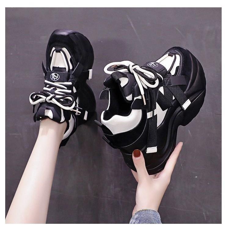 Autumn New Thick-soled Inner Height-increasing Shoes Casual Versatile Fashion Style Lace-up Dad Shoes Women