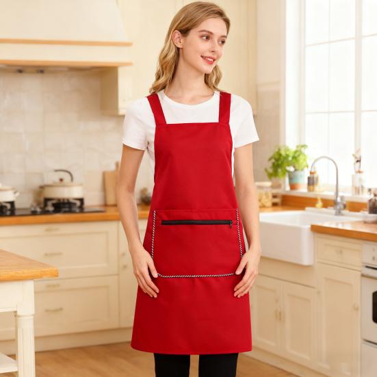 Kuchyňská zástěra s dvojitou kapsou Jednobarevná Vodoodpudivá Odolná proti oleji Nastavitelná Pánská Dámská Kuchařská Na vaření Pečení Bryndák Kuchyňské potřeby