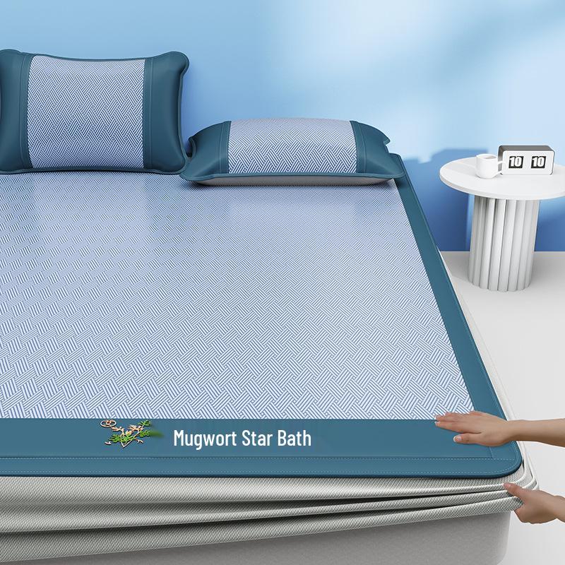Cooling Summer Mugwort Ice Silk Mat Set - Washable Three-Piece for Dormitory or Home