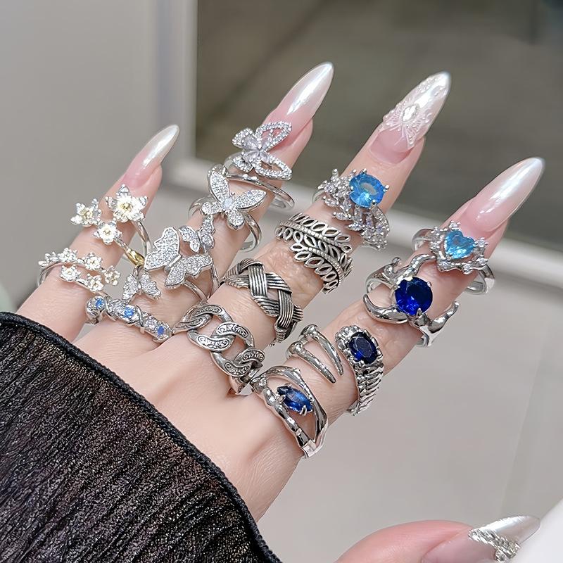 Niche Design Butterfly Rose Blue Zir*****Pen Ring Stacked With Personalized Light Luxury High-End Ring Woman