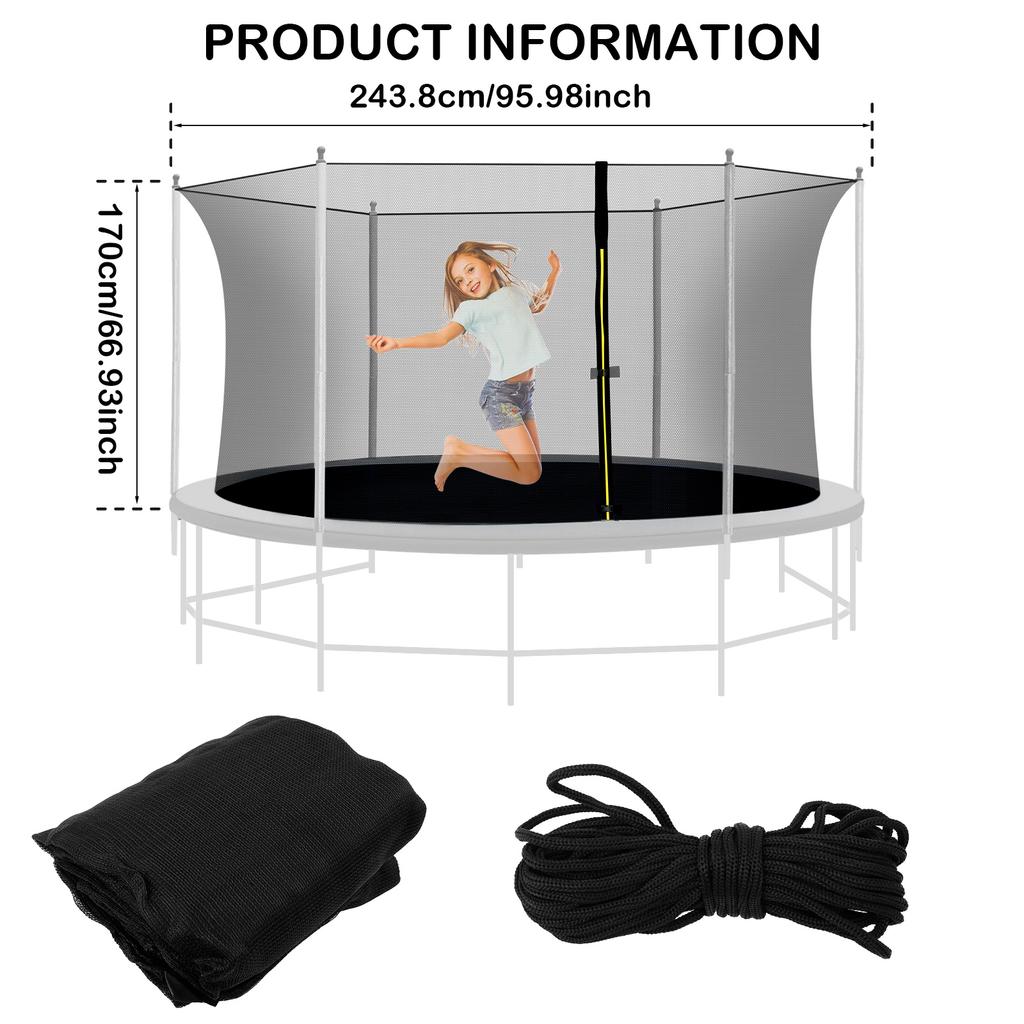 Trampoline Safety Enclosure Net with Zip and Buckle Flex Net Replacement Net Accessories for Trampoline from 8ft To 12ft In